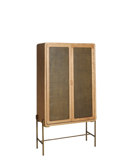 Armario Nevoy, madera de pino color marrón, patas metálicas color oro envejecido