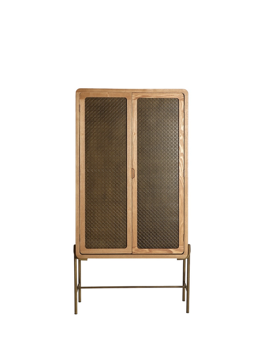 Armario Nevoy, madera de pino color marrón, patas metálicas color oro envejecido