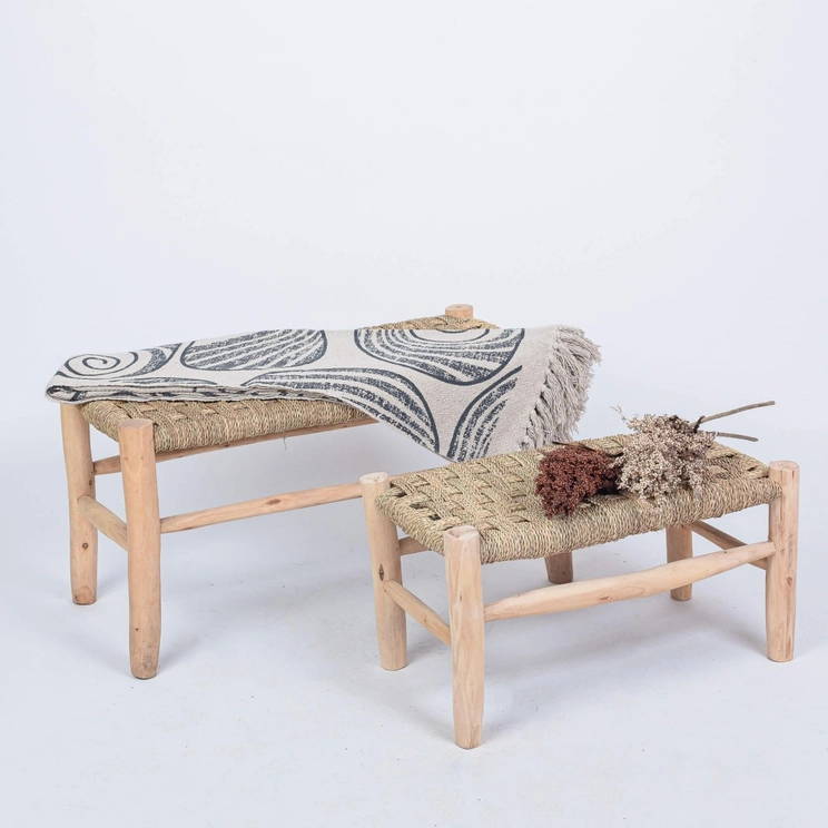 Large LIM decorative bench made of wood and woven doum
