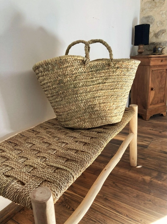 Large LIM decorative bench made of wood and woven doum