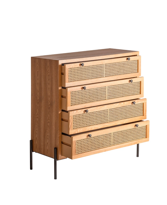 Cómoda Zetel, madera en color marrón, patas metálicas color negro