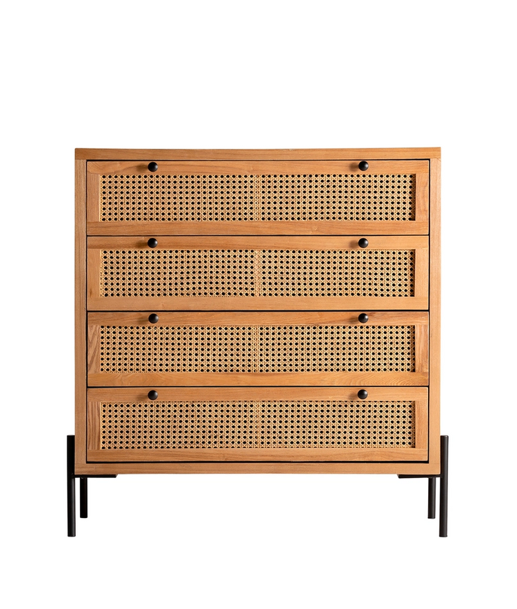 Cómoda Zetel, madera en color marrón, patas metálicas color negro