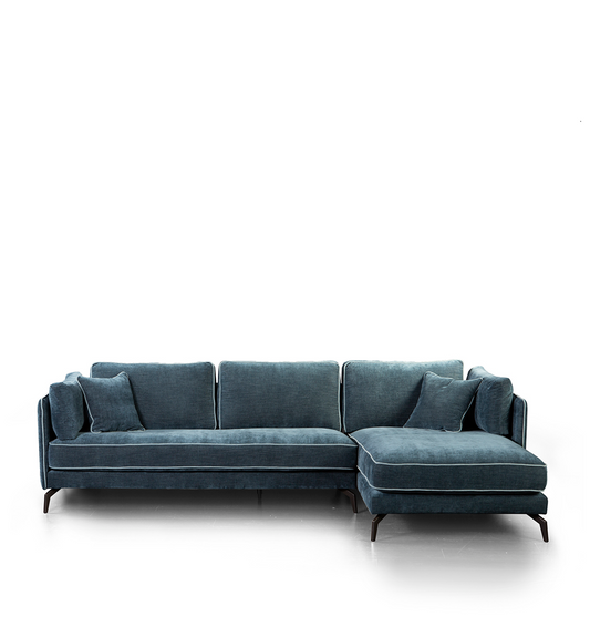 Ariel chaise longue sofa upholstered in velvet fabric, 315cm