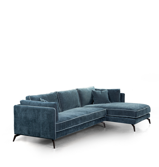 Ariel chaise longue sofa upholstered in velvet fabric, 315cm