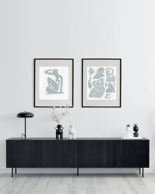 Egil TV cabinet made of solid wood lacquered in semi-matt black