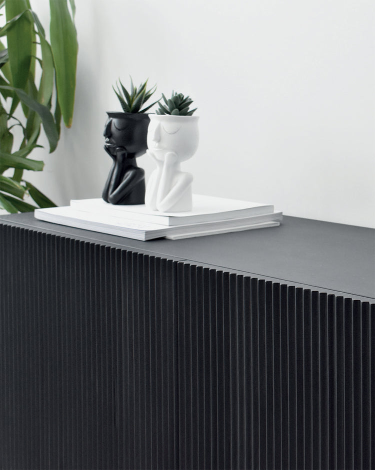 Egil TV cabinet made of solid wood lacquered in semi-matt black