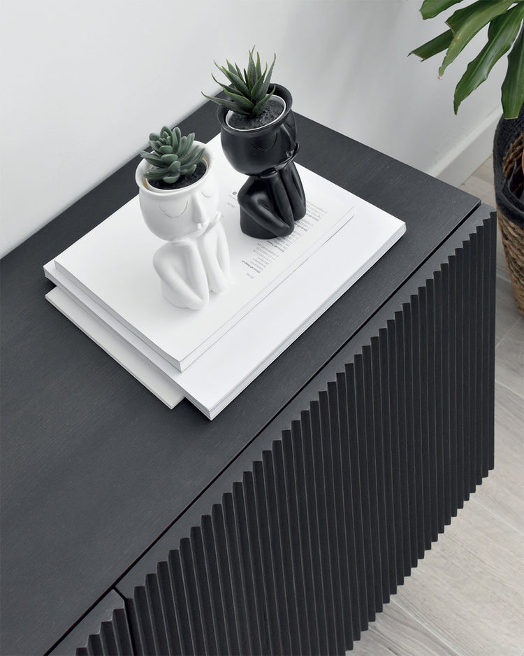 Egil TV cabinet made of solid wood lacquered in semi-matt black