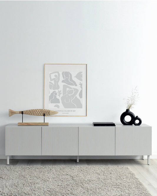 Egil TV cabinet made of solid wood lacquered in off-white