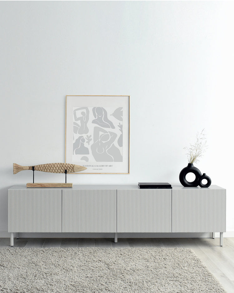 Egil TV cabinet made of solid wood lacquered in off-white