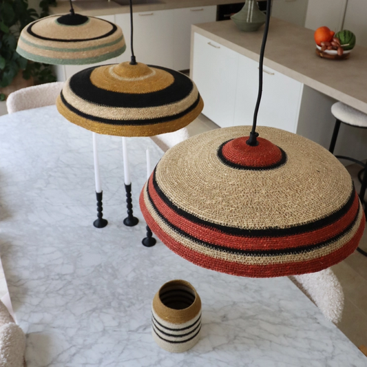 TRINIDAD natural/red handmade seaweed pendant lamp 45X13