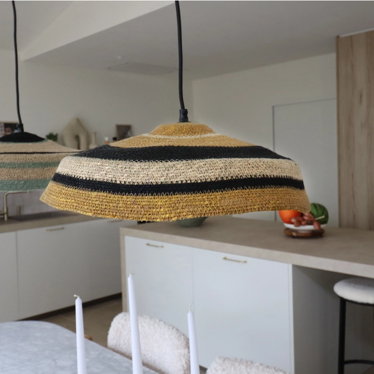 TRINIDAD pendant lamp ochre/black handmade with seaweed 45X13