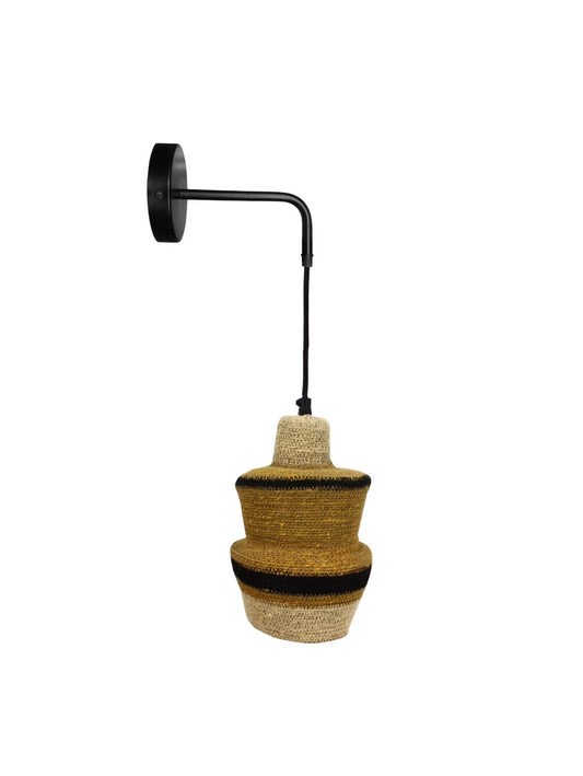 ANTIQUE natural seagrass wall lamp, ochre and black 15xH25