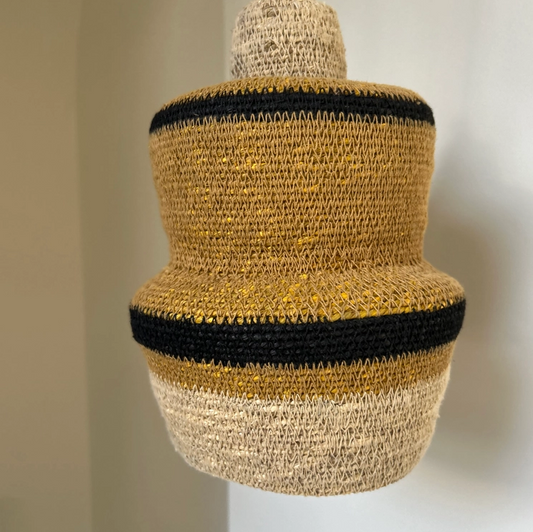 ANTIQUE natural seagrass wall lamp, ochre and black 15xH25