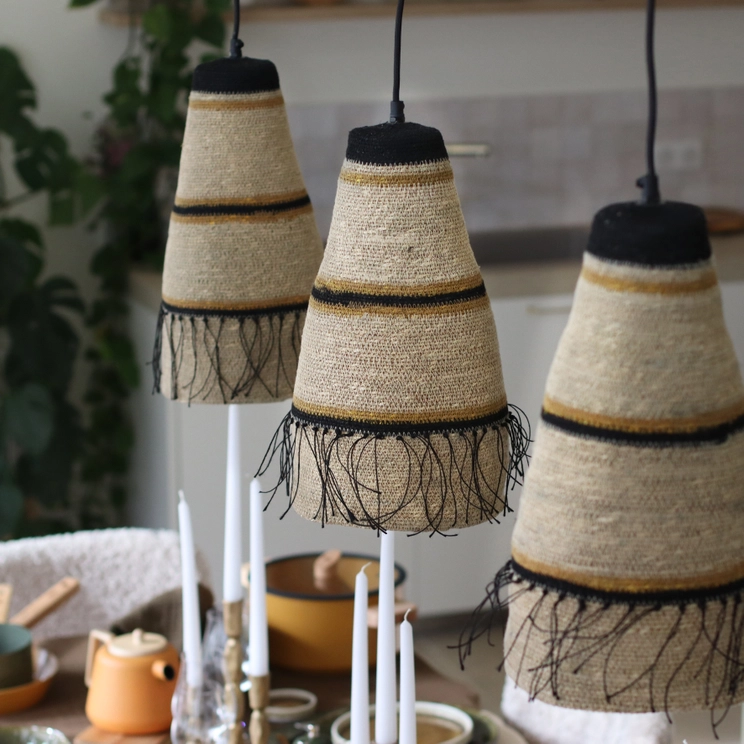 Handmade TABAGO ochre/black pendant with seaweed 22X40