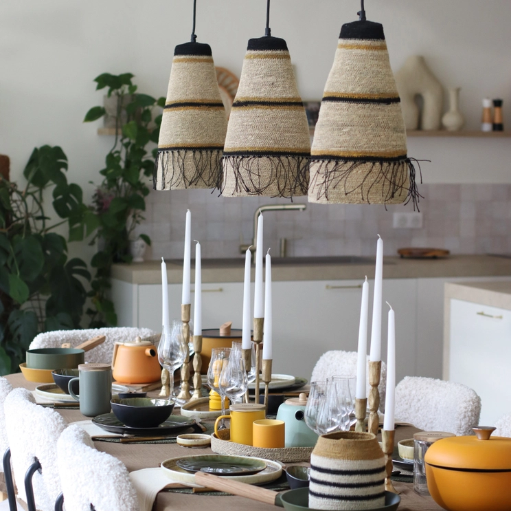 Handmade TABAGO ochre/black pendant with seaweed 22X40