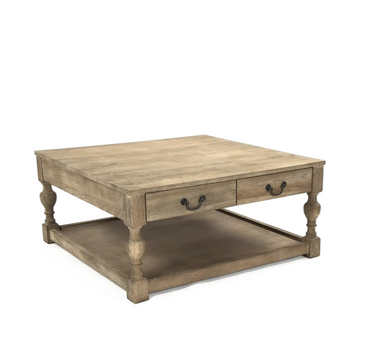 Mesa de café Eros, madera de roble color gris encalado