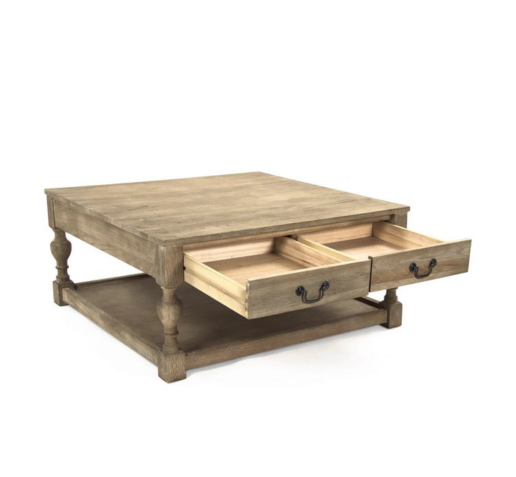 Mesa de café Eros, madera de roble color gris encalado