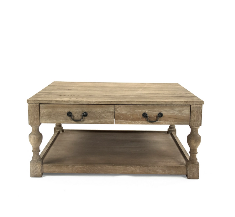 Mesa de café Eros, madera de roble color gris encalado