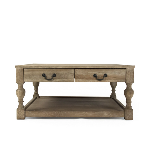 Mesa de café Eros, madera de roble color gris encalado