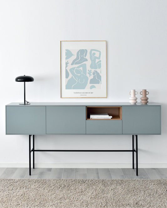 Aren TV cabinet lacquered in pearl grey