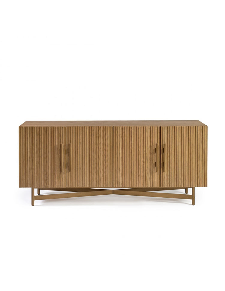 EVA sideboard natural oak slatted and gold metal leg 200 cm