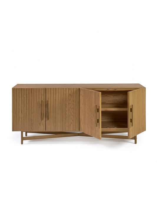 EVA sideboard natural oak slatted and gold metal leg 200 cm