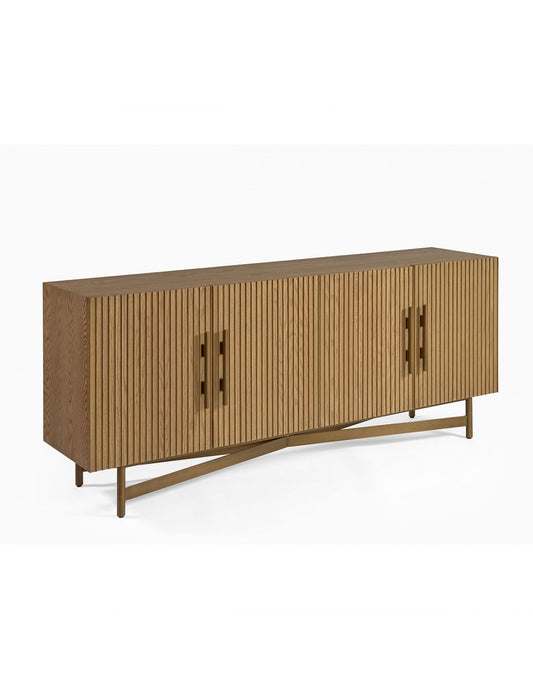 EVA sideboard natural oak slatted and gold metal leg 200 cm