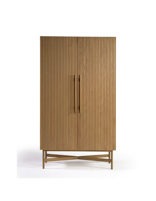 EVA wardrobe finished in natural oak slats and gold metal 120 CM