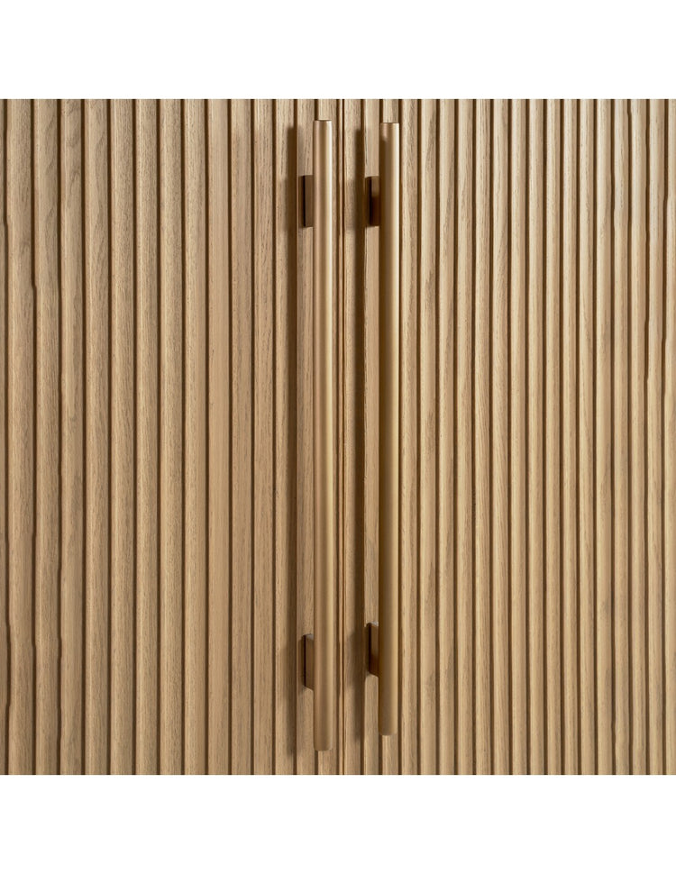 EVA wardrobe finished in natural oak slats and gold metal 120 CM