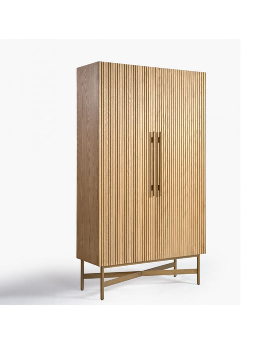 EVA wardrobe finished in natural oak slats and gold metal 120 CM