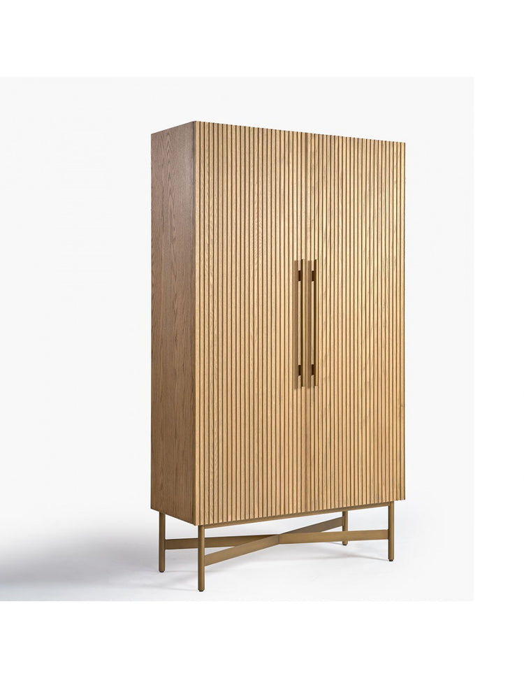 EVA wardrobe finished in natural oak slats and gold metal 120 CM