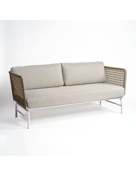 Sofá Roland de cuerda y metal, color topo/piedra