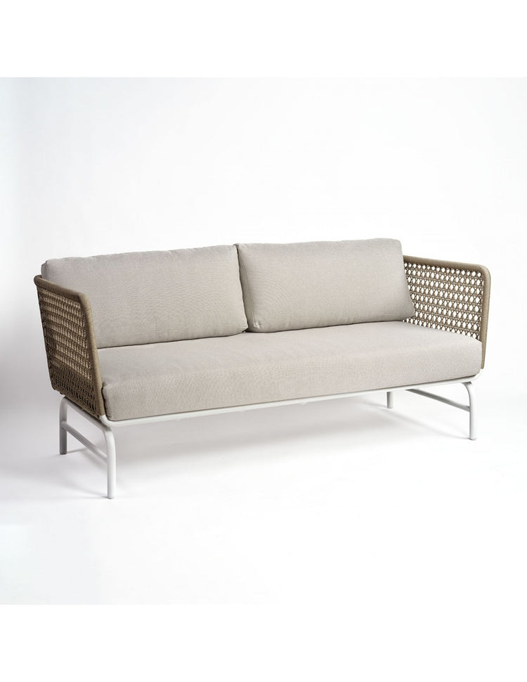Sofá Roland de cuerda y metal, color topo/piedra