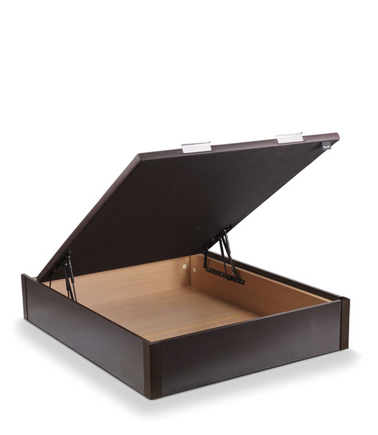 Canapé AXEL fondo 200 cm en varios anchos, base madera wengue y tapa polipiel marrón y tejido 3D