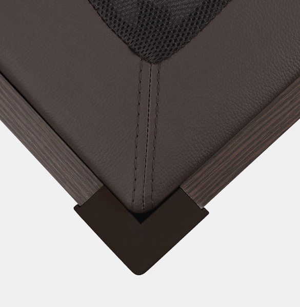 Canapé AXEL fondo 210 cm en varios anchos, base madera wengue y tapa polipiel marrón y tejido 3D