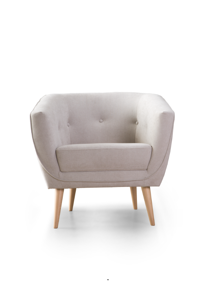 Butaca SÓBER con pata haya natural, tapizada en algodón lino