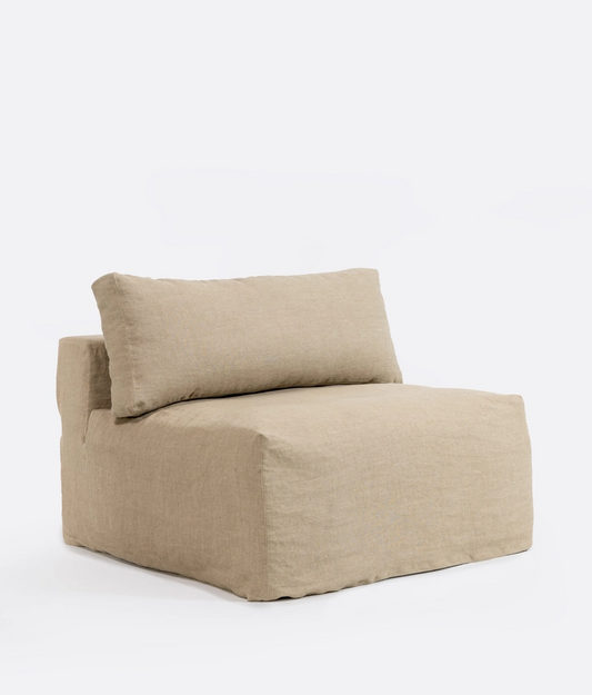 Mauricio 100 sofa, central module, removable, raw natural linen cover