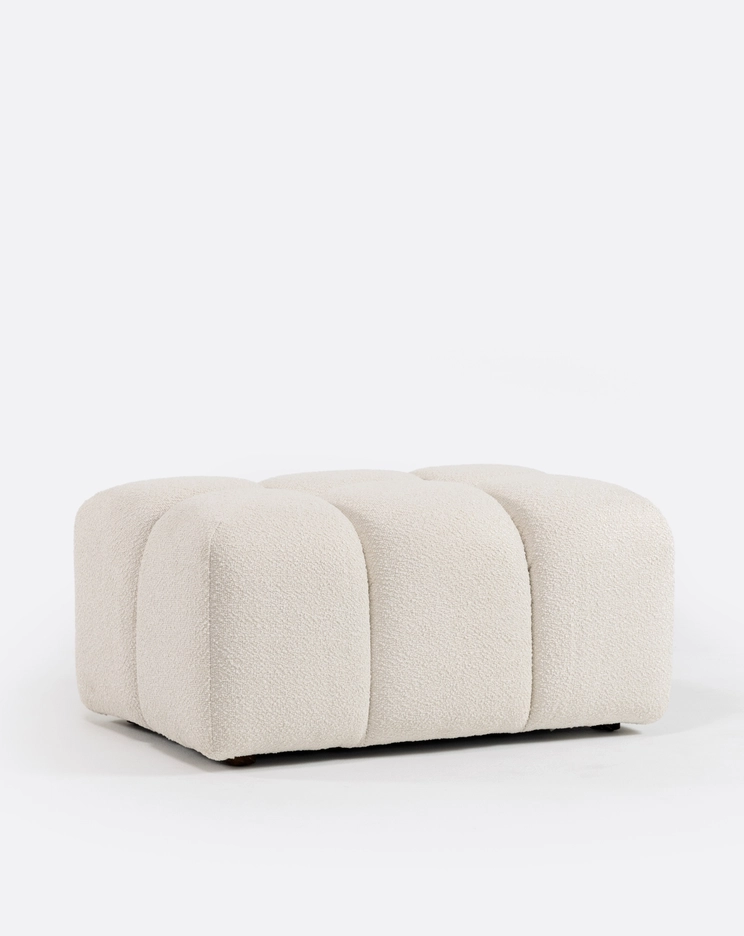 Luigi sofa, modular pouf upholstered in off-white sheepskin, 80cm