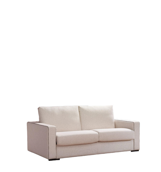 Fausto sofa bed, 2 seats 178cm upholstered in cream-colored polyester with 120cm mattress