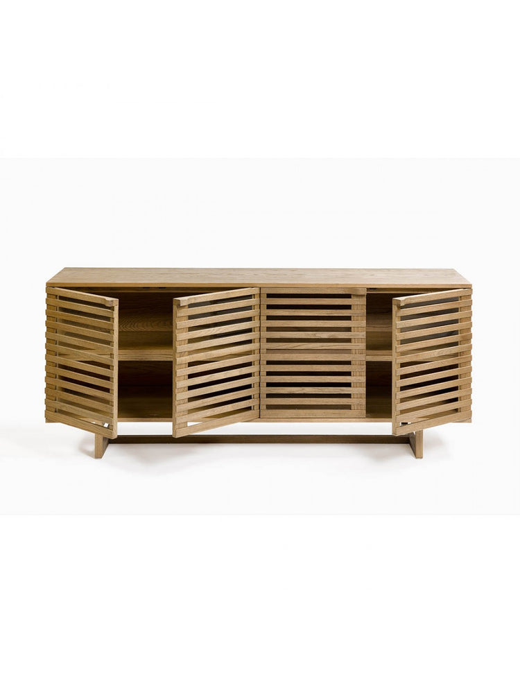 ENEA sideboard with oak finish and slatted doors, 180 cm.