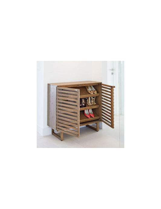 ENEA sideboard or shoe rack in natural wood and palillería door, 90 cm.