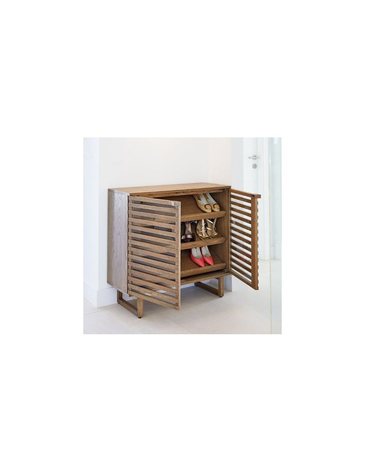 ENEA sideboard or shoe rack in natural wood and palillería door, 90 cm.