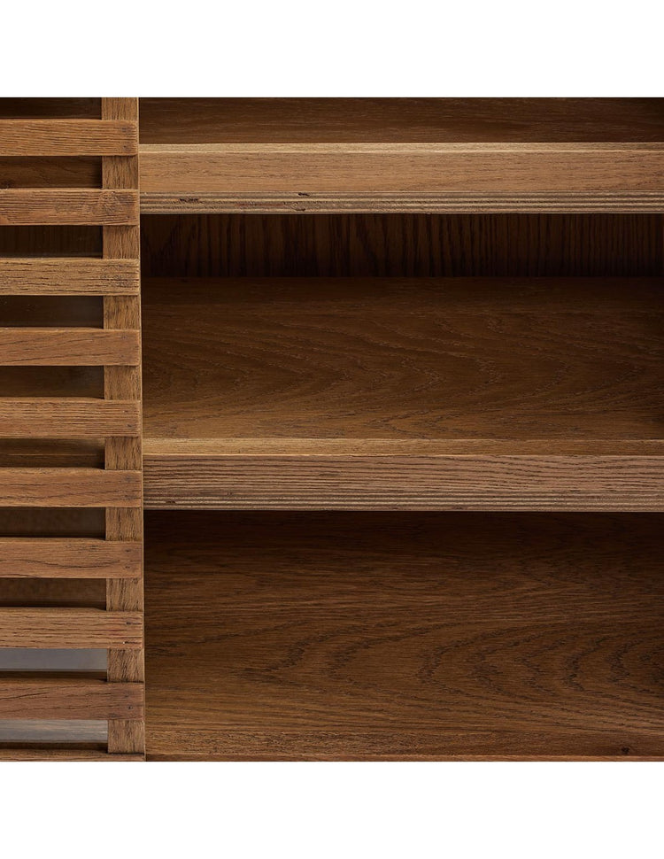 ENEA sideboard or shoe rack in natural wood and palillería door, 90 cm.