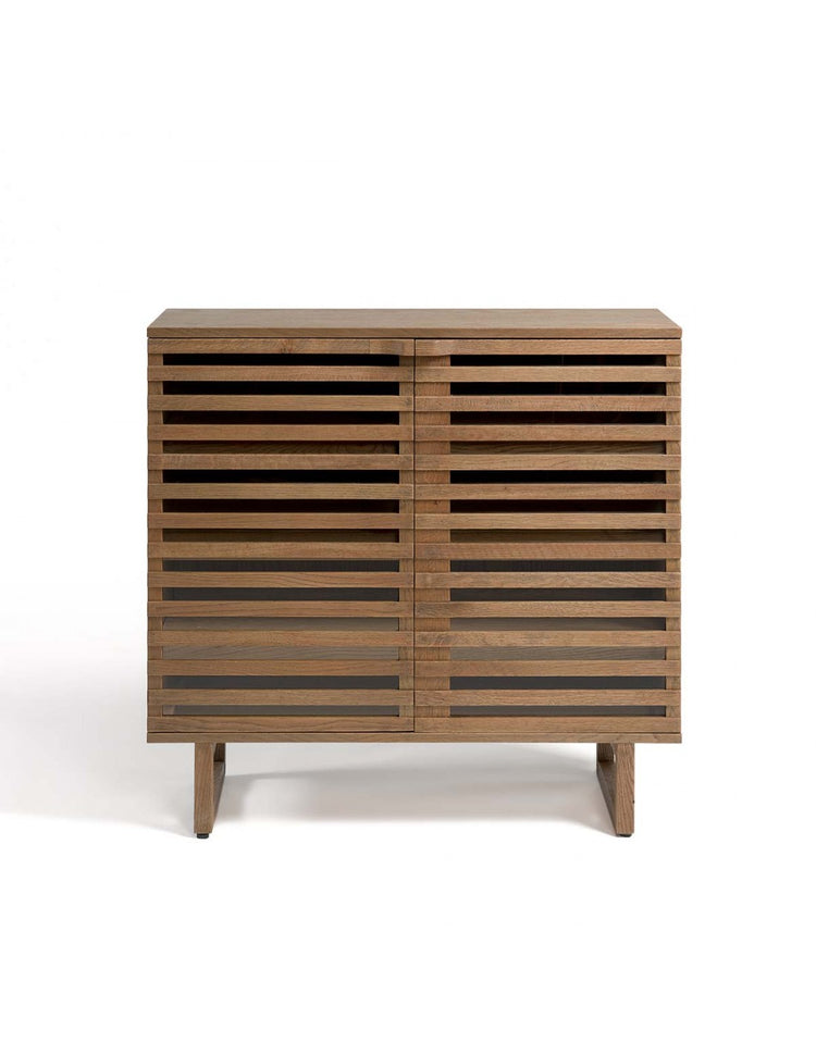 ENEA sideboard or shoe rack in natural wood and palillería door, 90 cm.