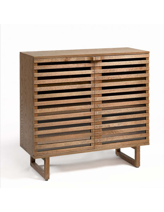ENEA sideboard or shoe rack in natural wood and palillería door, 90 cm.