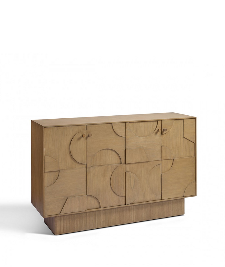 CLEMENCE sideboard in natural wood with 4 doors with relief
