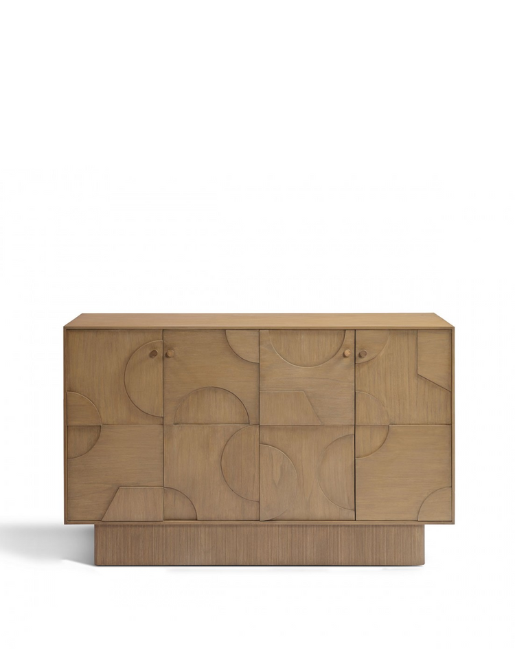 CLEMENCE sideboard in natural wood with 4 doors with relief