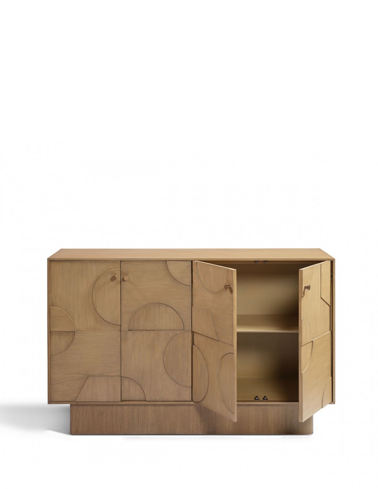 CLEMENCE sideboard in natural wood with 4 doors with relief