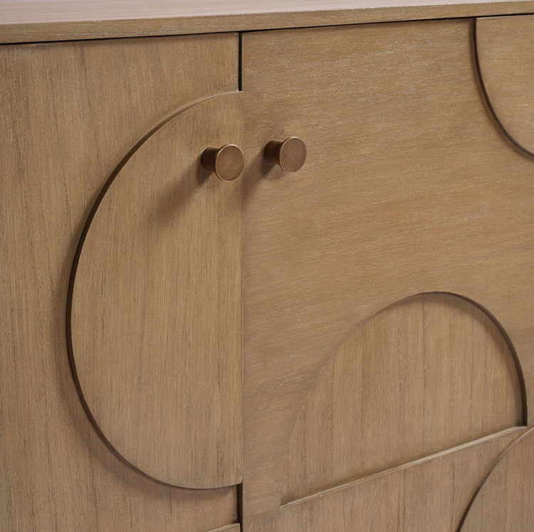 CLEMENCE sideboard in natural wood with 4 doors with relief