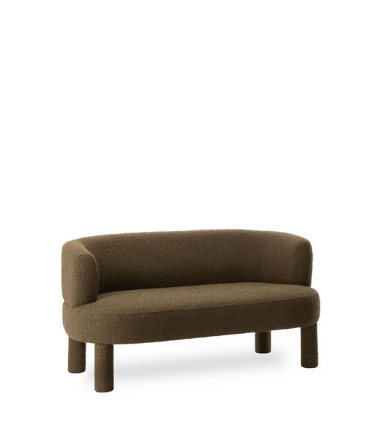 Sofá Edmond, 2 plazas, tapizado en tejido lanudo verde oliva, 140cm